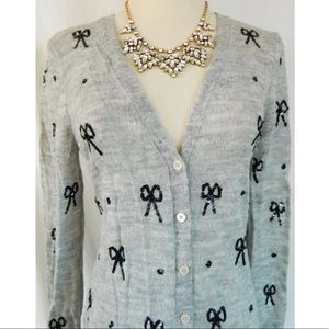 J Crew Alpaca Blend Sequin Bow Cardigan Sweater S